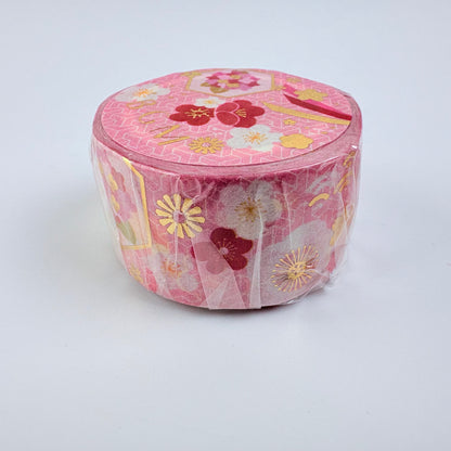 Washi páska BGM – Japonské květy se zlatými detaily, 20 mm × 5 m