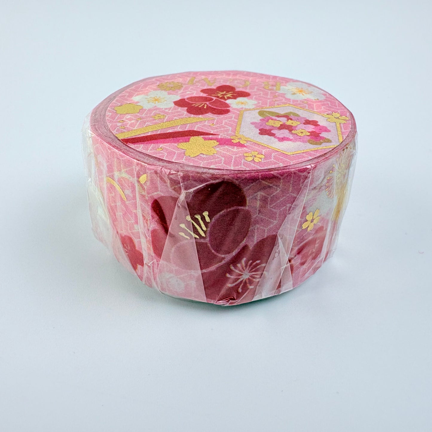 Washi páska BGM – Japonské květy se zlatými detaily, 20 mm × 5 m