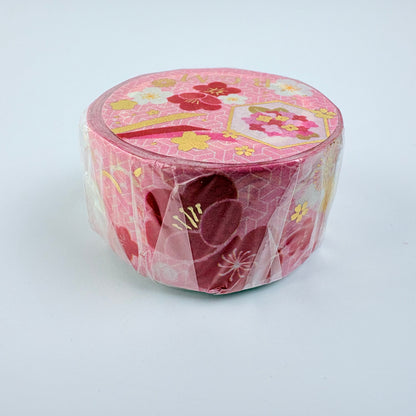 Washi páska BGM – Japonské květy se zlatými detaily, 20 mm × 5 m