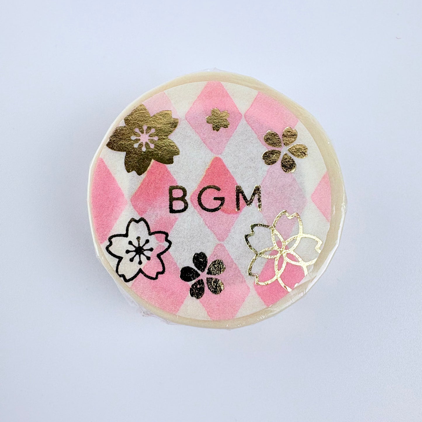 Washi páska BGM – Sakura a růžové kosočtverce, 15 mm × 7 m