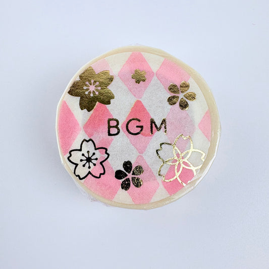 Washi páska BGM – Sakura a růžové kosočtverce, 15 mm × 7 m