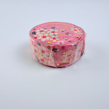 Washi páska BGM – Sakura se zlatými detaily, 15 mm × 7 m