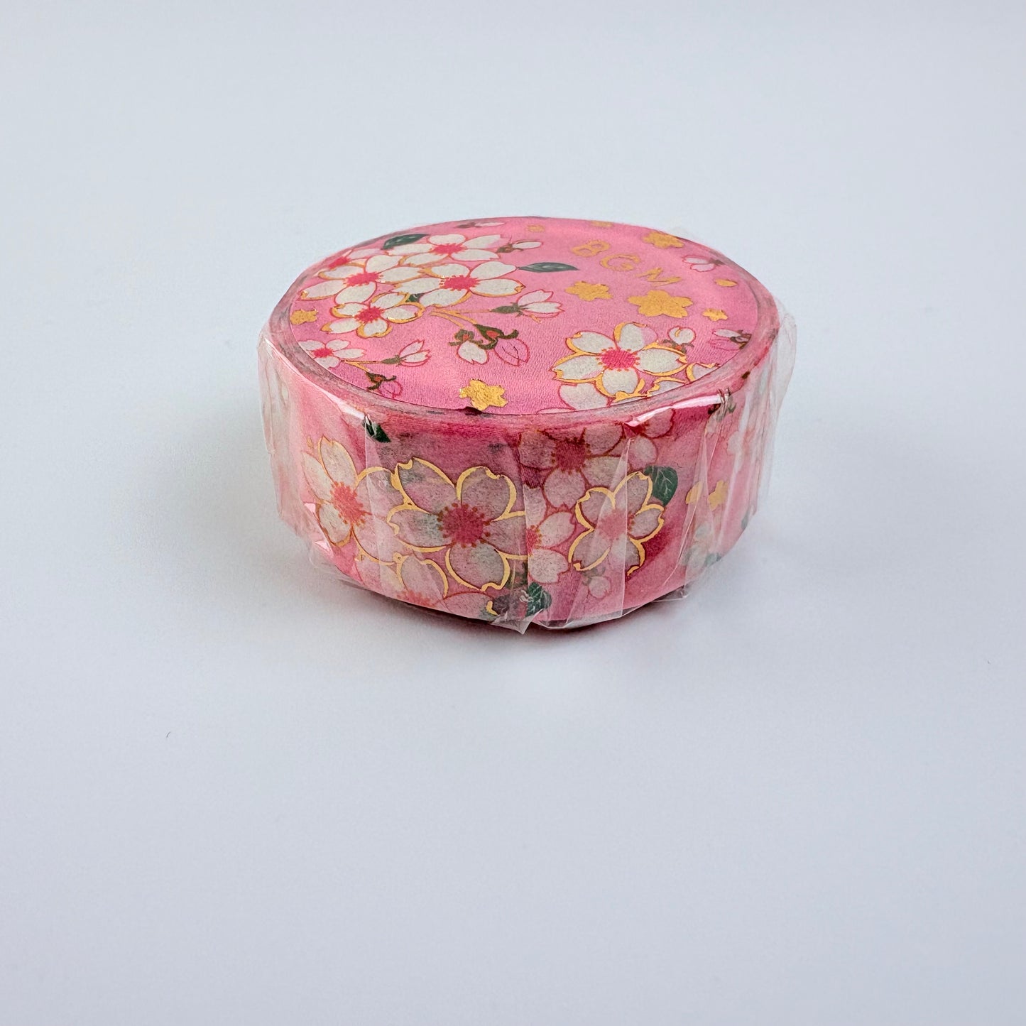 Washi páska BGM – Sakura se zlatými detaily, 15 mm × 7 m
