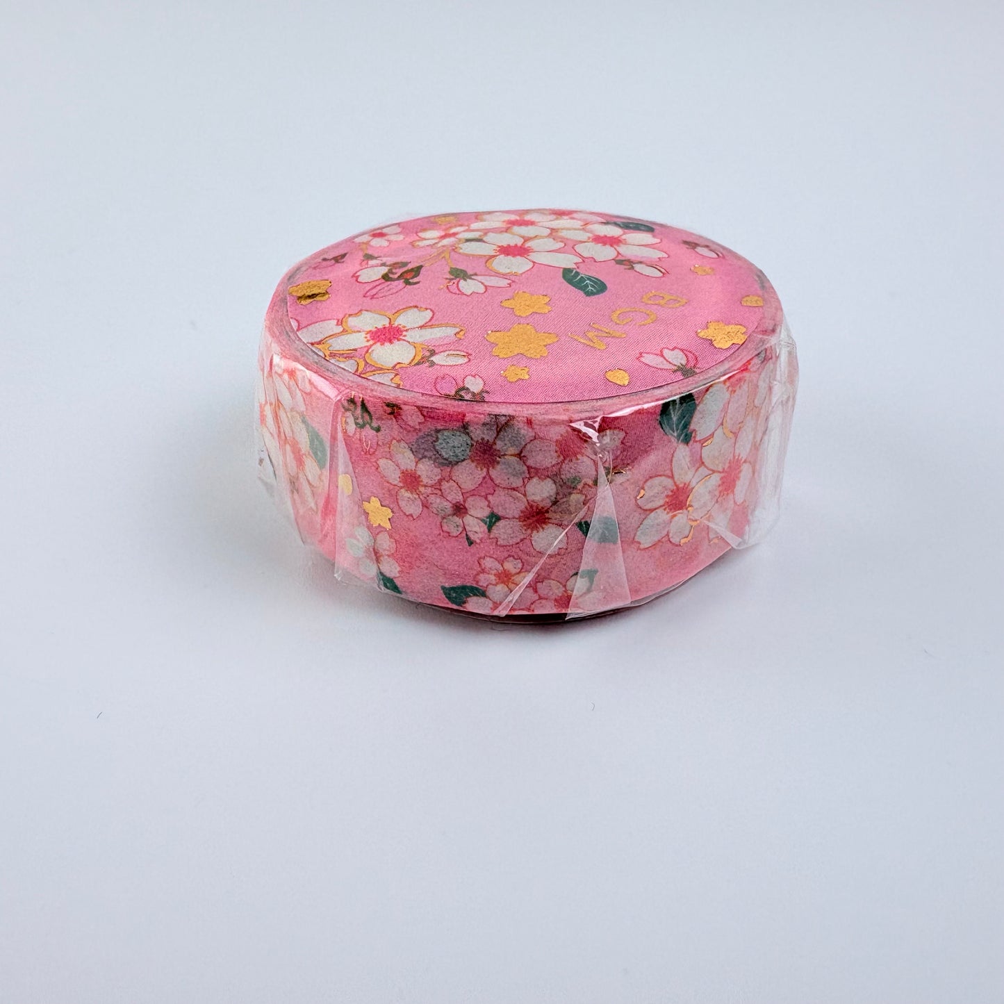 Washi páska BGM – Sakura se zlatými detaily, 15 mm × 7 m