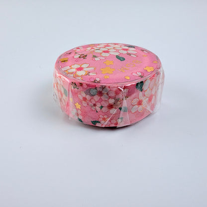 Washi páska BGM – Sakura se zlatými detaily, 15 mm × 7 m