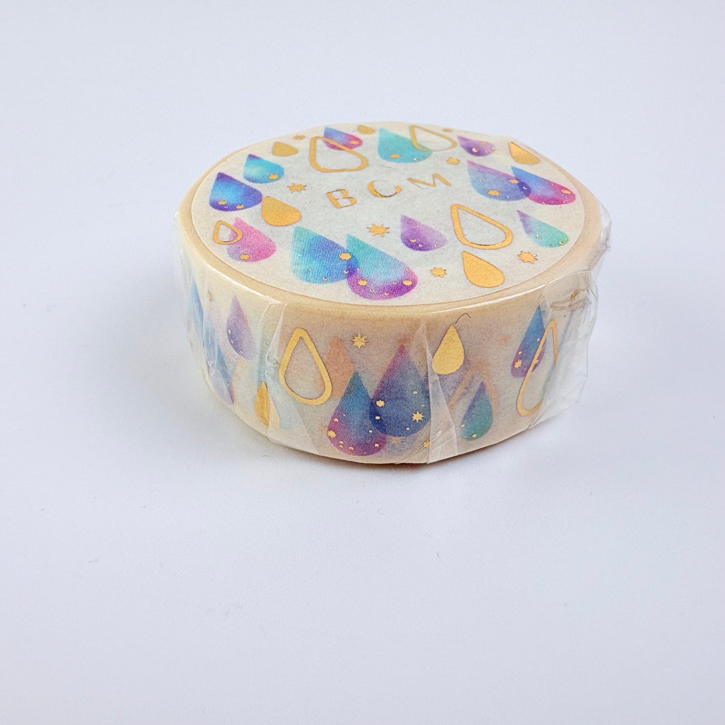 Washi páska BGM – Barevné kapky se zlatými detaily, 15 mm × 7 m