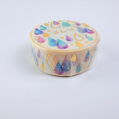 Washi páska BGM – Barevné kapky se zlatými detaily, 15 mm × 7 m
