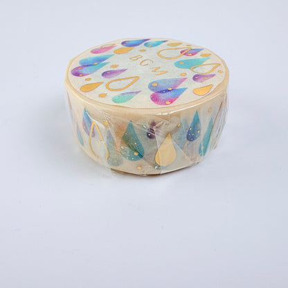 Washi páska BGM – Barevné kapky se zlatými detaily, 15 mm × 7 m