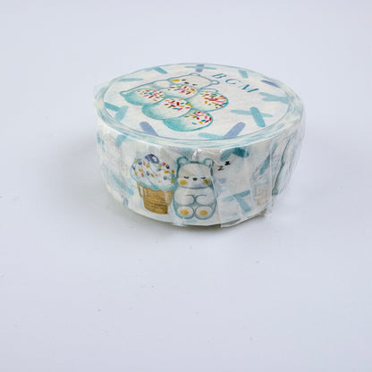 Washi páska BGM – Medvídek a kopečky zmrzliny, 15 mm × 7 m