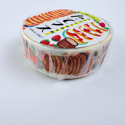 Washi páska WORLD CRAFT – Palačinky a jahody, 15 mm × 7 m