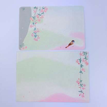 Dopisní sada Sakura a vrabec s kartičkami Made in Japan