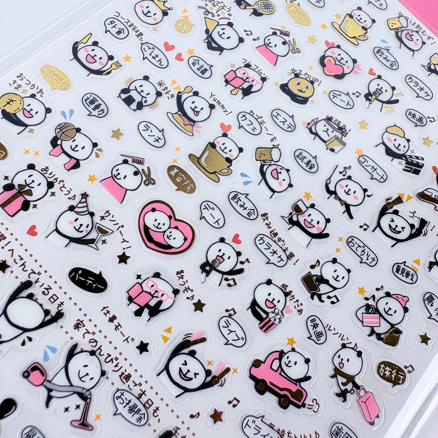 Samolepky do diáře Panda Life – panda, zlaté detaily, made in Japan