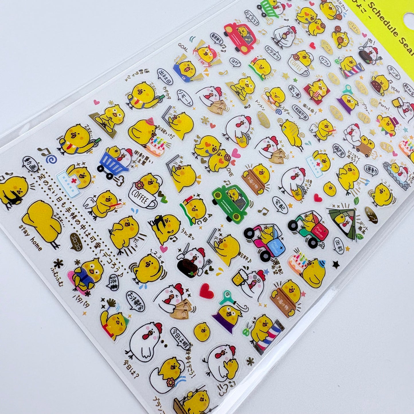 Samolepky do diáře Hiyoko – kuřátko, zlaté detaily, made in Japan