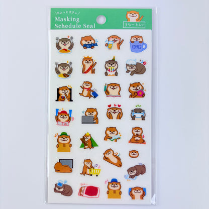 Samolepky do diáře Shiba Inu & vydra – masking schedule seal, made in Japan