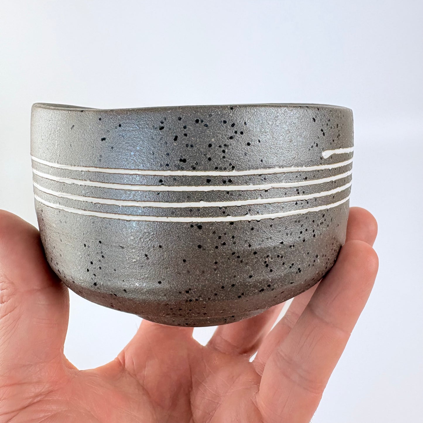 Matcha miska – černá glazura s linkami / Made in Japan