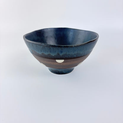 Matcha miska Mino ware – modrá s tečkami / Made in Japan