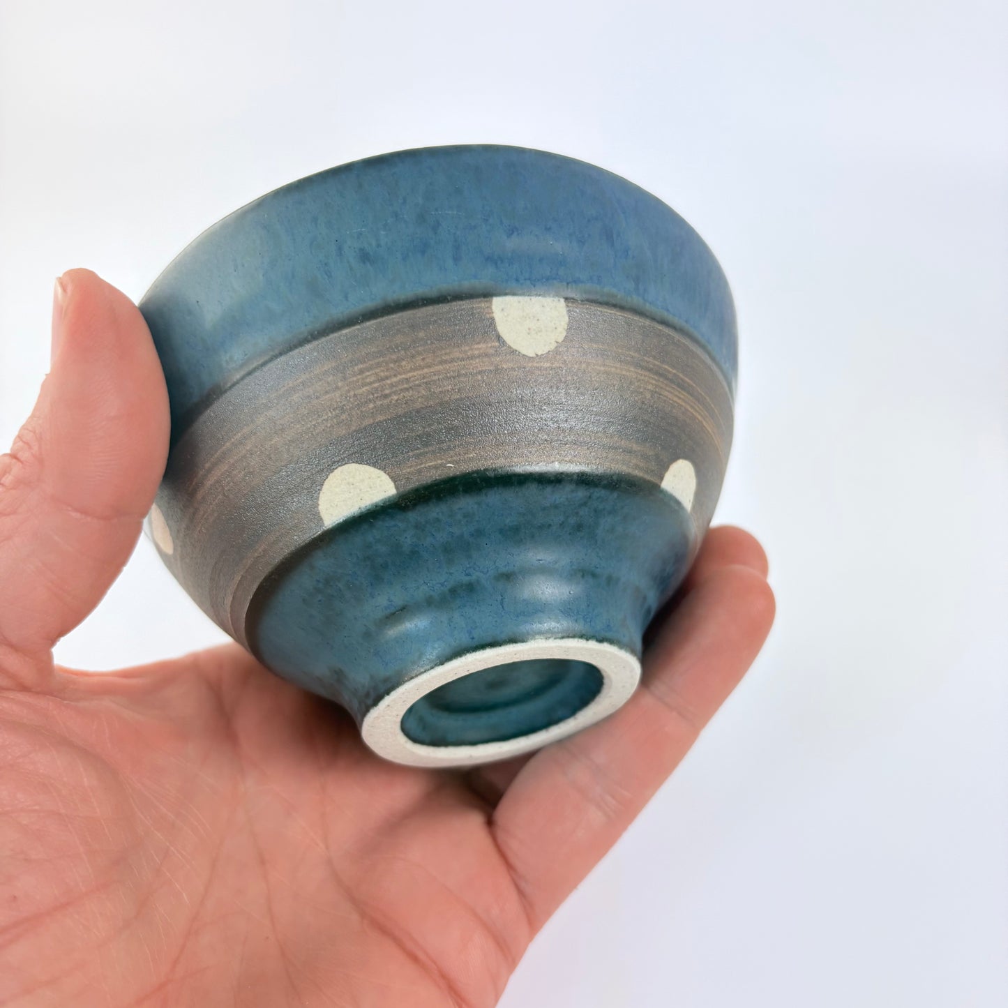 Matcha miska Mino ware – modrá s tečkami / Made in Japan