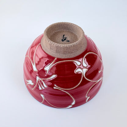 Hasami-yaki miska na rýži 11,5 cm – červená, ručně malovaná