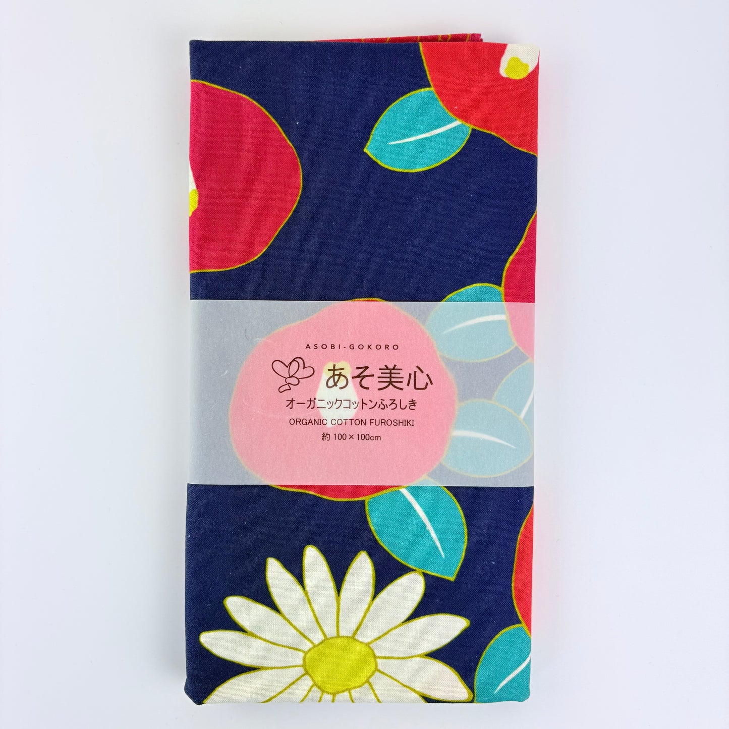 Furoshiki Camellia & Chrysanthemum 100 × 100 cm / organická bavlna / Made in Japan – Kyoto