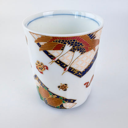 Japonské čajové šálky Mino ware – jeřábi a želva, pár v dřevěné krabičce Made in Japan