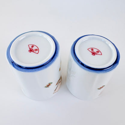Japonské čajové šálky Mino ware – jeřábi a želva, pár v dřevěné krabičce Made in Japan