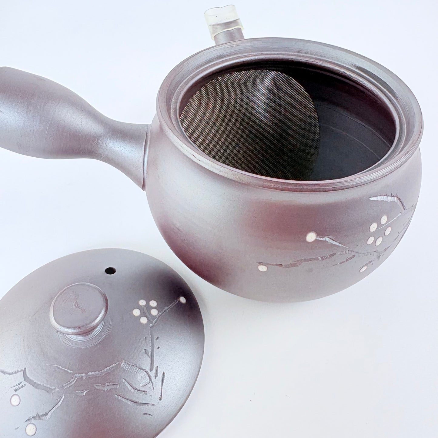 Japonská čajová konvička Touzan Kyusu – kouřově fialová s větvičkami, 240 ml / Made in Japan