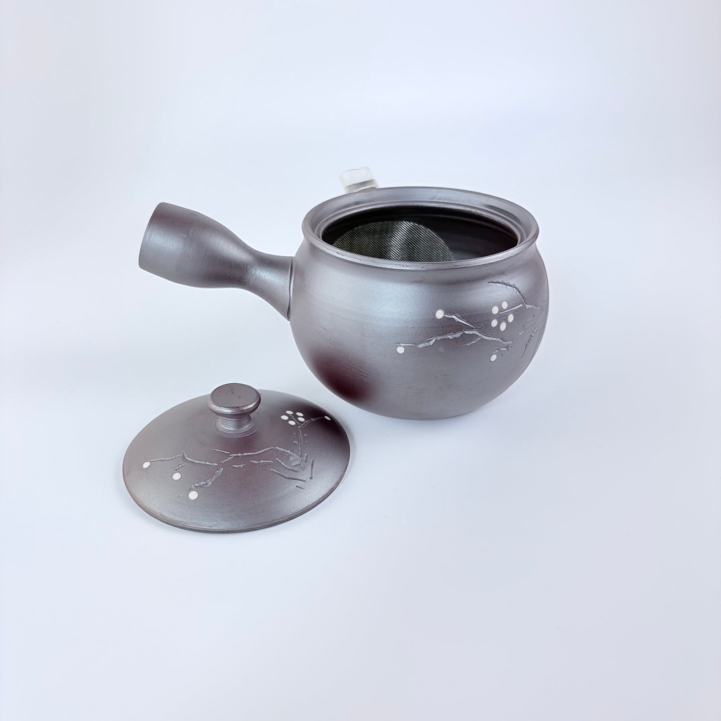 Japonská čajová konvička Touzan Kyusu – kouřově fialová s větvičkami, 240 ml / Made in Japan