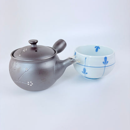 Japonská čajová konvička Touzan Kyusu – kouřově fialová s větvičkami, 240 ml / Made in Japan