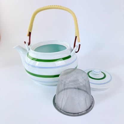 Japonská čajová konvice Hasami ware F Line – zelené pruhy, 550 ml / Made in Japan