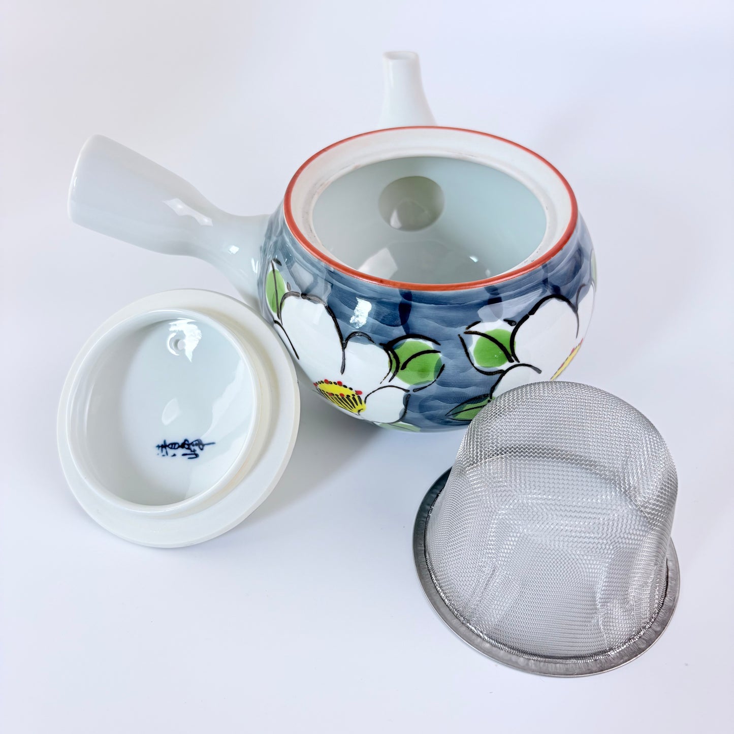 Japonská čajová konvička Hasami ware Dami – šedá s květy, 450 ml / Made in Japan