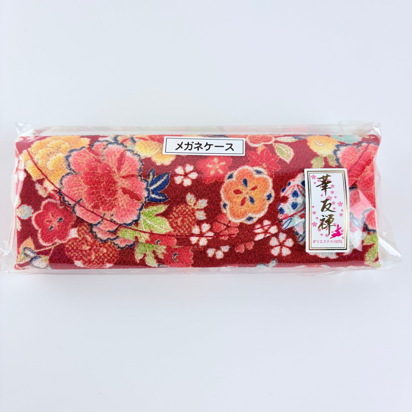 Japonské pevné pouzdro na brýle Chirimen Yuzen – červené květy, Made in Japan