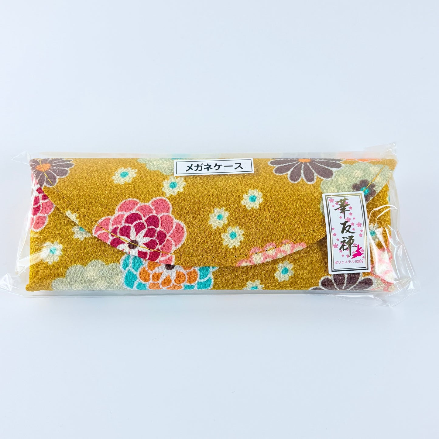 Japonské pevné pouzdro na brýle Chirimen Yuzen – zlaté květy, Made in Japan
