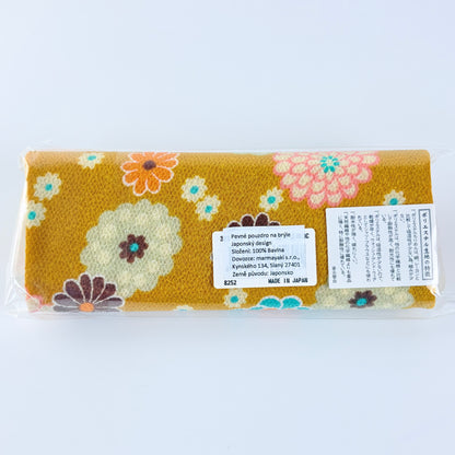 Japonské pevné pouzdro na brýle Chirimen Yuzen – zlaté květy, Made in Japan