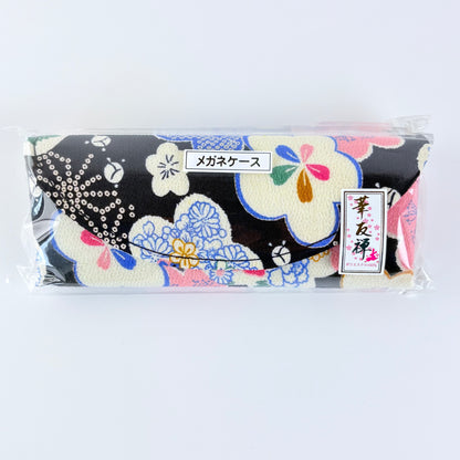Japonské pevné pouzdro na brýle Chirimen Yuzen 2 – květinový vzor, Made in Japan