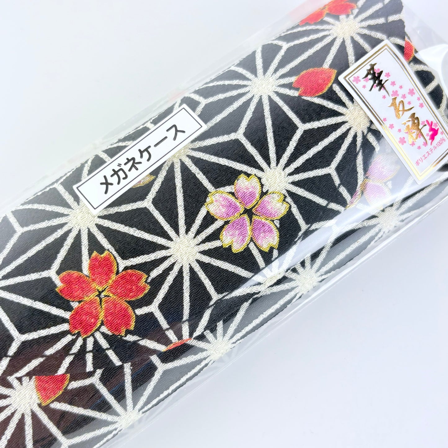 Japonské pevné pouzdro na brýle Asanoha Sakura – černé, Made in Japan