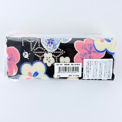 Japonské pevné pouzdro na brýle Chirimen Yuzen – květinový vzor, Made in Japan