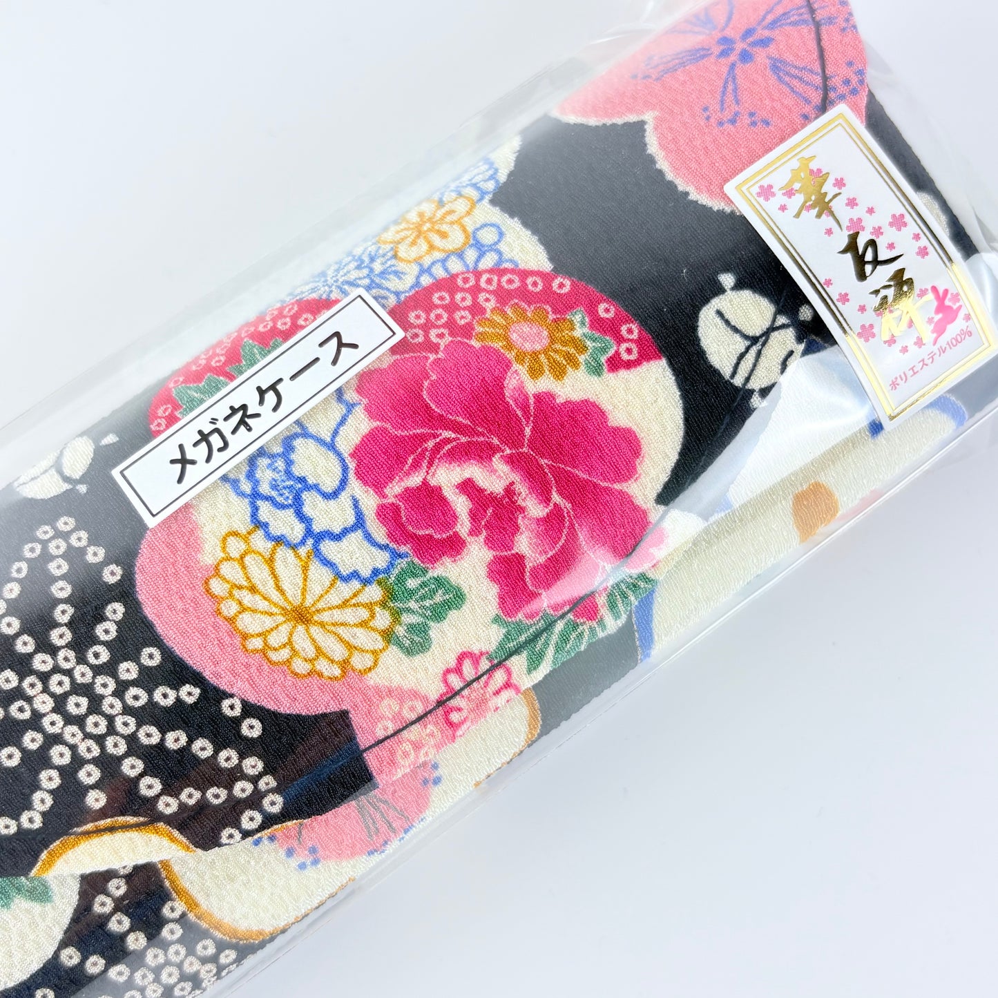 Japonské pevné pouzdro na brýle Chirimen Yuzen – květinový vzor, Made in Japan