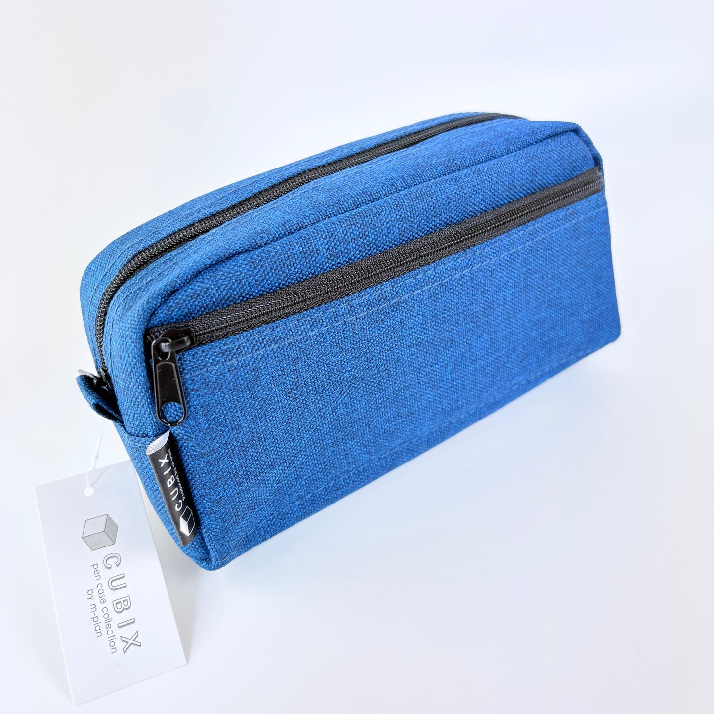 Penál CUBIX / M-PLAN Box Elegant – modré denimové pouzdro, japonský design