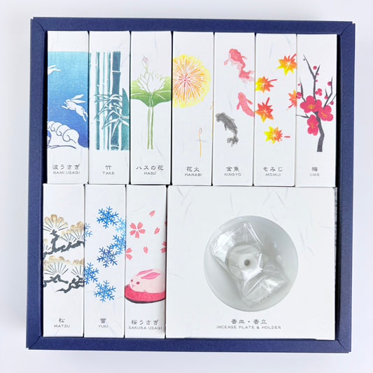 Luxusní sada japonských vonných tyčinek KOUSAIDO Hanga – 10 vůní + stojánek / Made in Japan