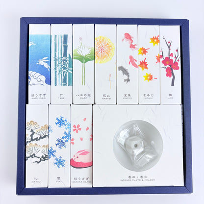 Luxusní sada japonských vonných tyčinek KOUSAIDO Hanga – 10 vůní + stojánek / Made in Japan