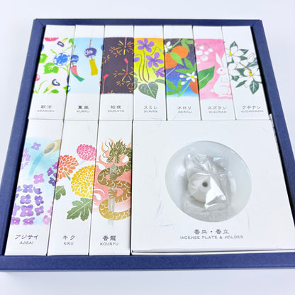 Luxusní sada japonských vonných tyčinek KOUSAIDO Hanga Aya – 10 vůní + stojánek / Made in Japan