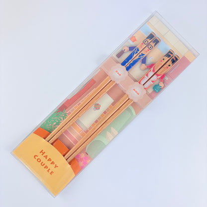 Japonské dřevěné hůlky Happy Couple Papa & Mama – 22,5 cm, Made in Japan