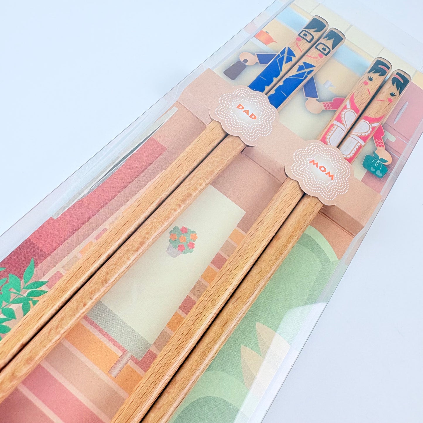 Japonské dřevěné hůlky Happy Couple Papa & Mama – 22,5 cm, Made in Japan