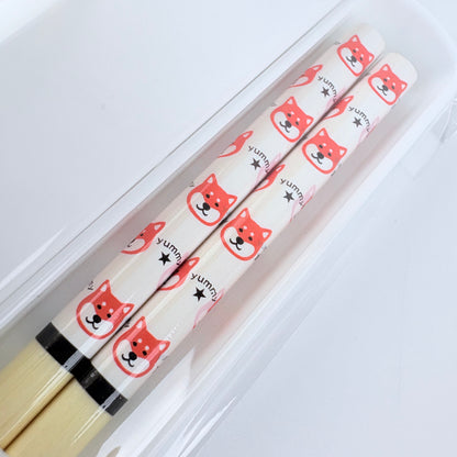 Japonské bambusové hůlky s pouzdrem Shiba Inu – bílé, 22,5 cm, Made in Japan