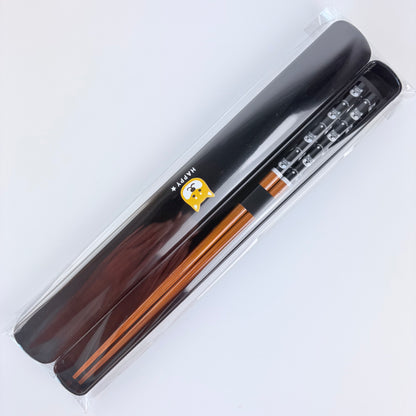 Japonské bambusové hůlky s pouzdrem Shiba Inu – černé, 22,5 cm, Made in Japan