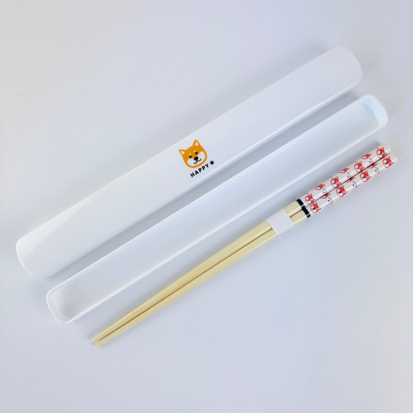 Japonské bambusové hůlky s pouzdrem Shiba Inu – bílé, 22,5 cm, Made in Japan