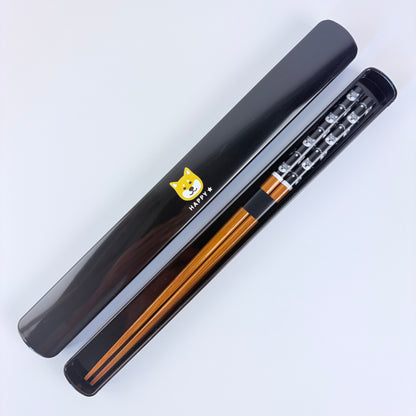 Japonské bambusové hůlky s pouzdrem Shiba Inu – černé, 22,5 cm, Made in Japan