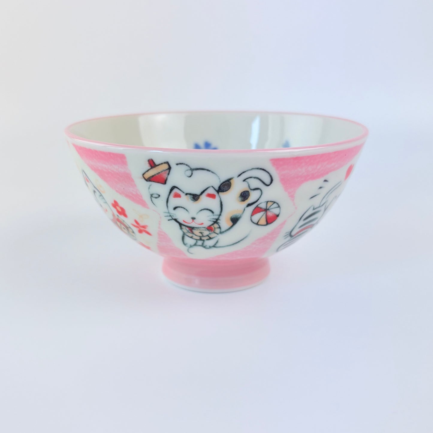 Japonská miska na rýži Maneki Neko – růžová, Mino-yaki, Made in Japan