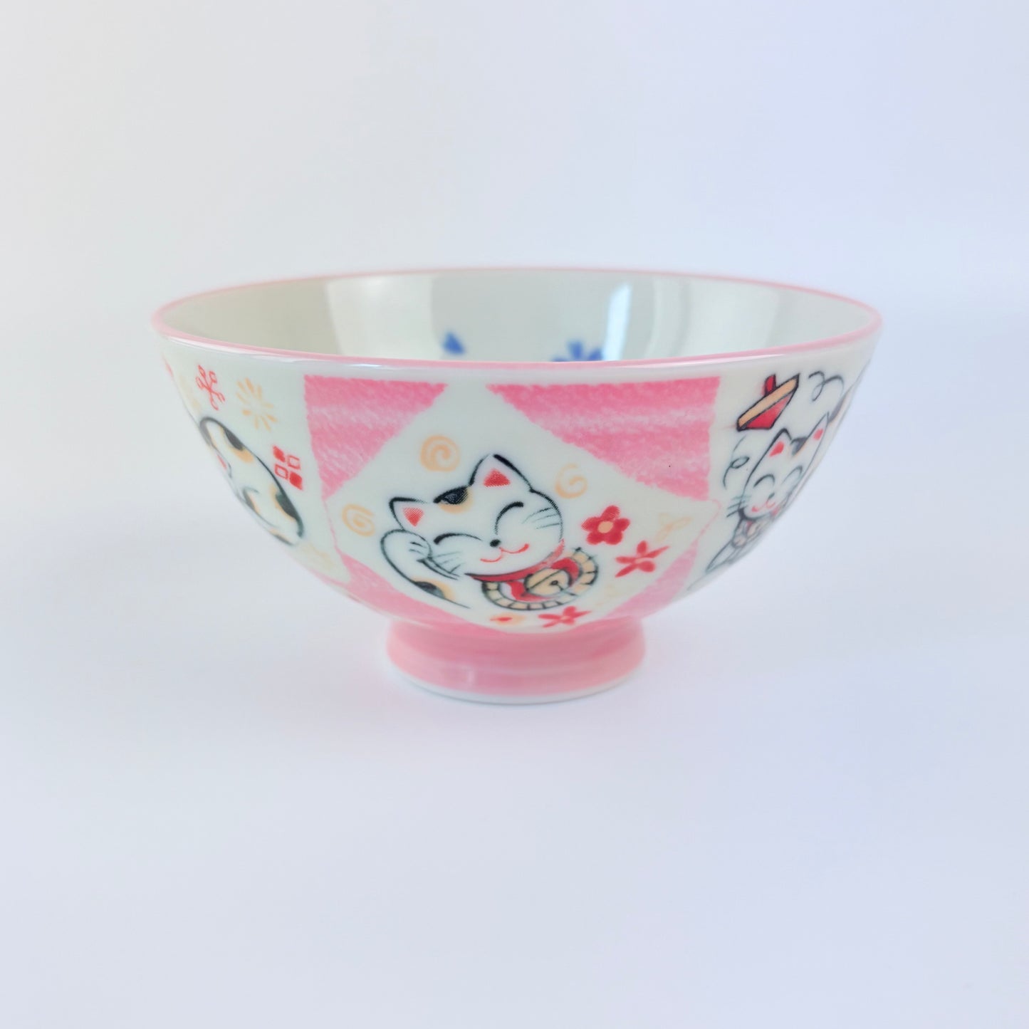 Japonská miska na rýži Maneki Neko – růžová, Mino-yaki, Made in Japan
