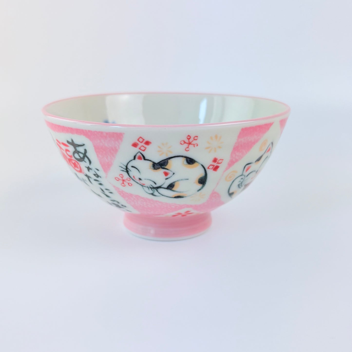 Japonská miska na rýži Maneki Neko – růžová, Mino-yaki, Made in Japan